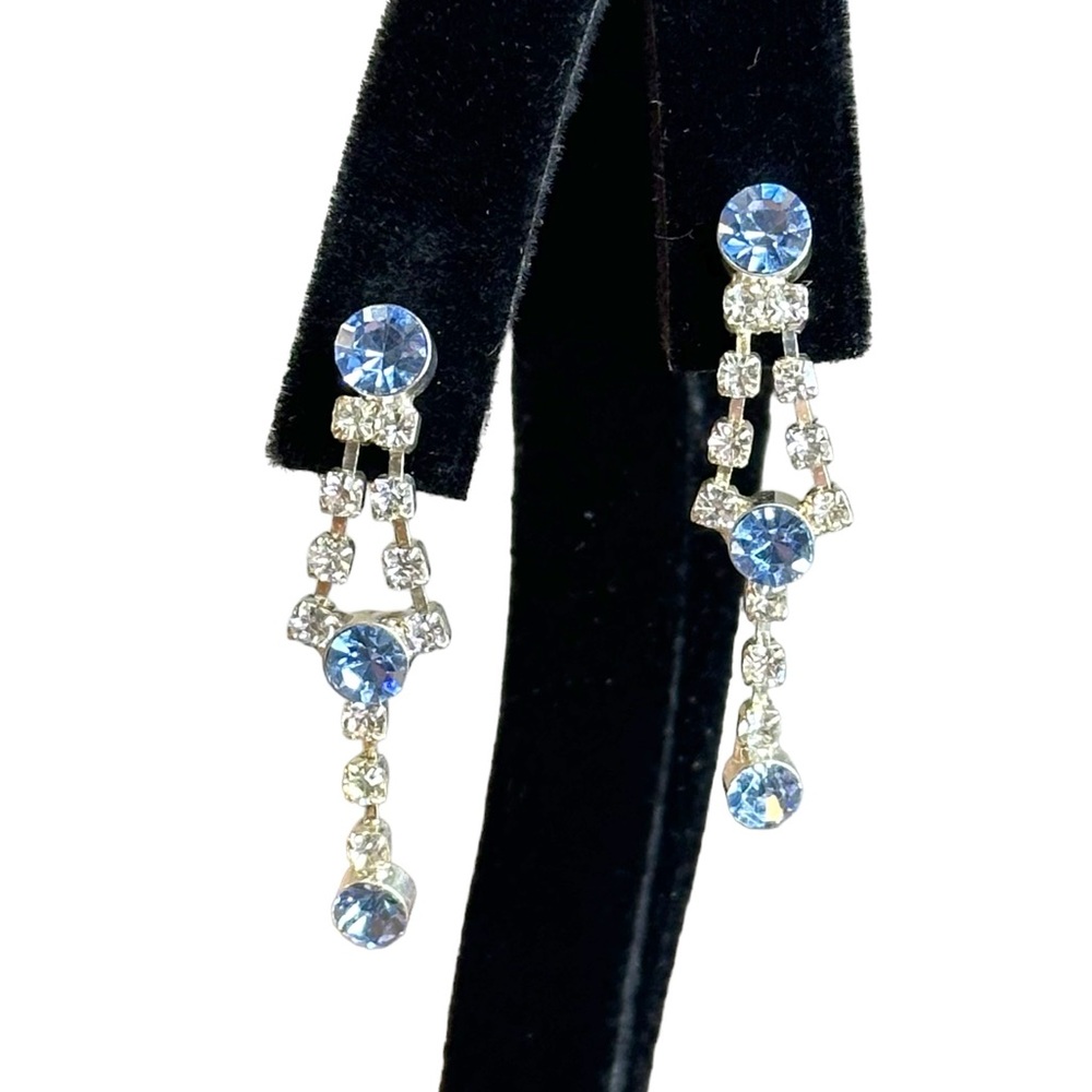 Vintage Princess Clear & Ice Blue Rhinestone Pierced Dangle Earrings
